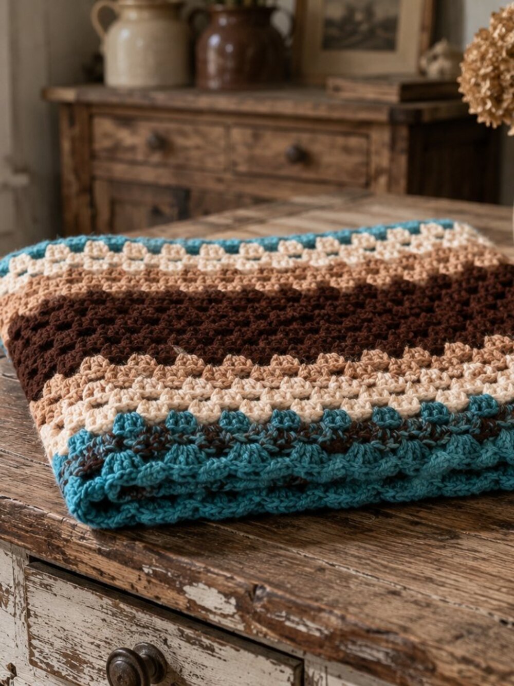 Vintage Hand Knitted Throw | Blanket